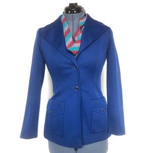 Vintage 1970s Royal Blue Blazer Button Up Jacket Leisure Suit Coat Medium Fitted